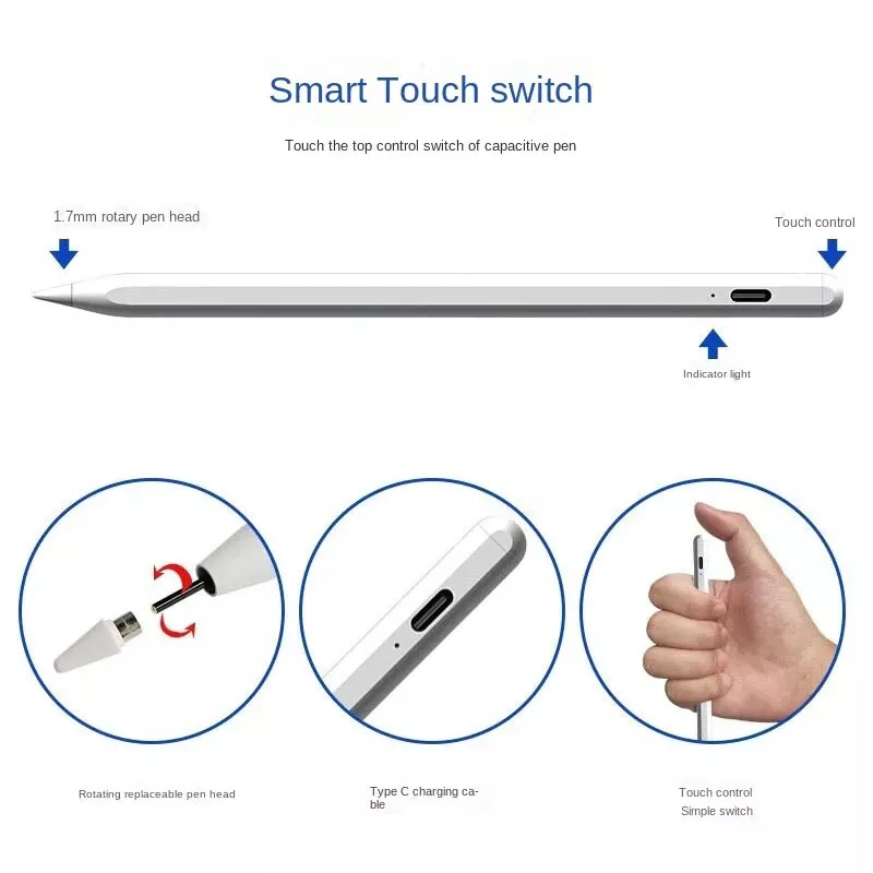 Active Stylus Pen Compatible for iOS&Android Touch Screens, Pencil for iPad  with Dual Touch Function,Rechargeable Stylus for iPad/iPad  Pro/Air/Mini/iPhone/Cellphone/Samsung/Tablet Drawing&Writing 