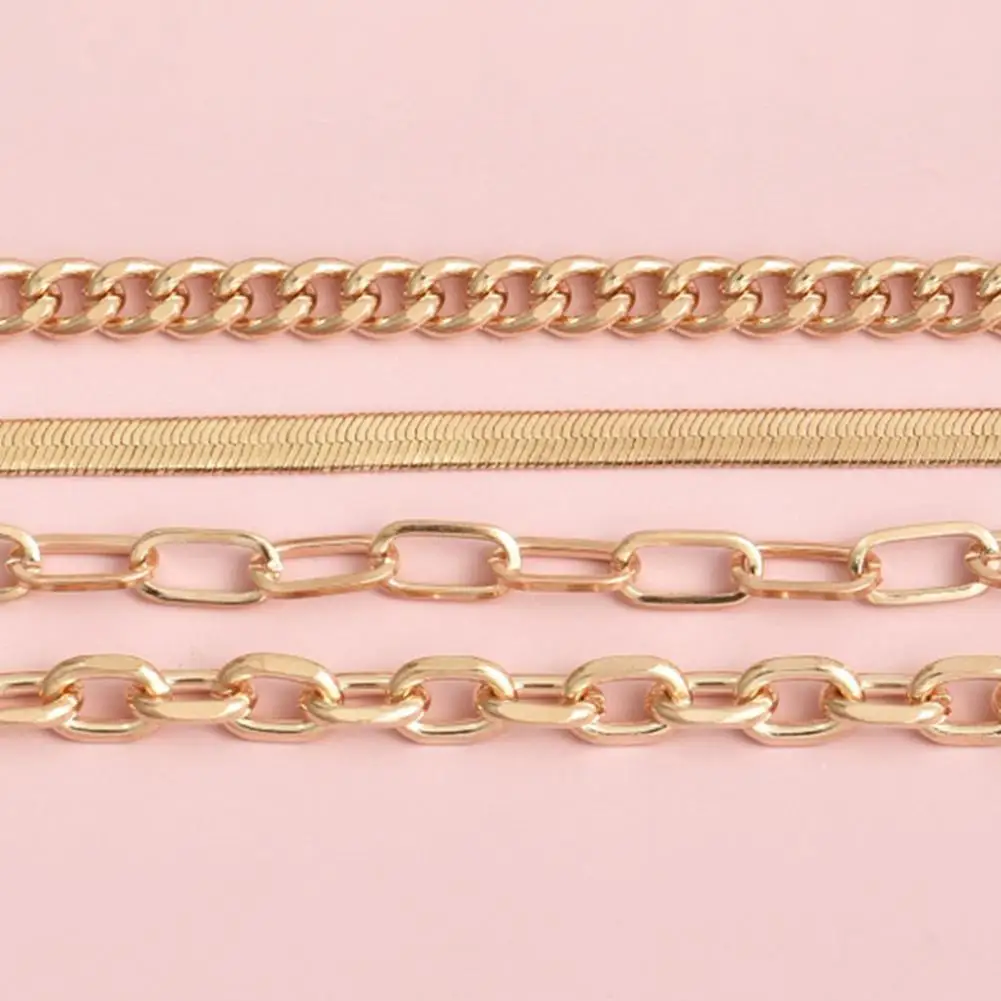 4Pcs/Set Women Bracelet Elegant Golden Adjustable Alloy Herring Bone Link Chain Teen Girls Bangle Fashion Jewelry