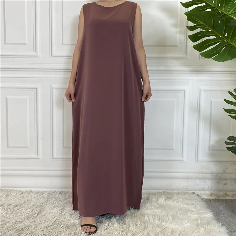 Dubai Abaya Under Dress Vestidos All-Match Casual Muslim Wear Sleeveless Inner Dresses for Women Robe Caftan Islamic Clothing