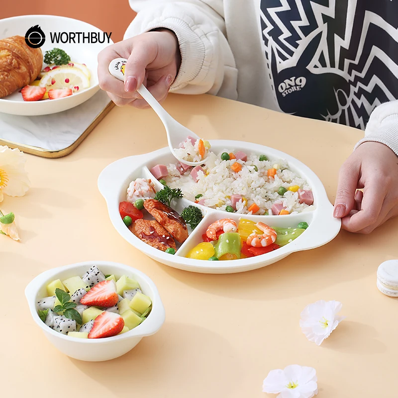 Y.Chick Assiette compartimentée pour enfants, salade de fruits, assiette à  dîner, Fiber de bambou écologique, assiette divisée, vaisselle de cuisine