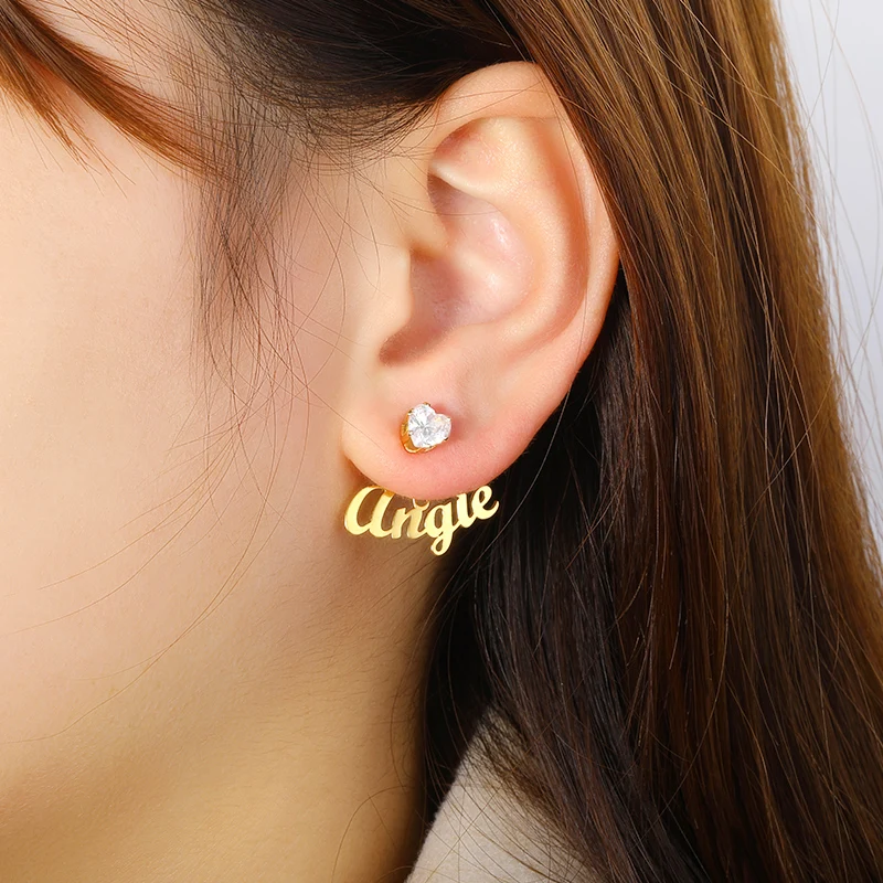 Customized Name Earrings For Women Girl Personalized Nameplate Stud Earring Geometric Zircon Ear Accessories Custom Jewelry Gift