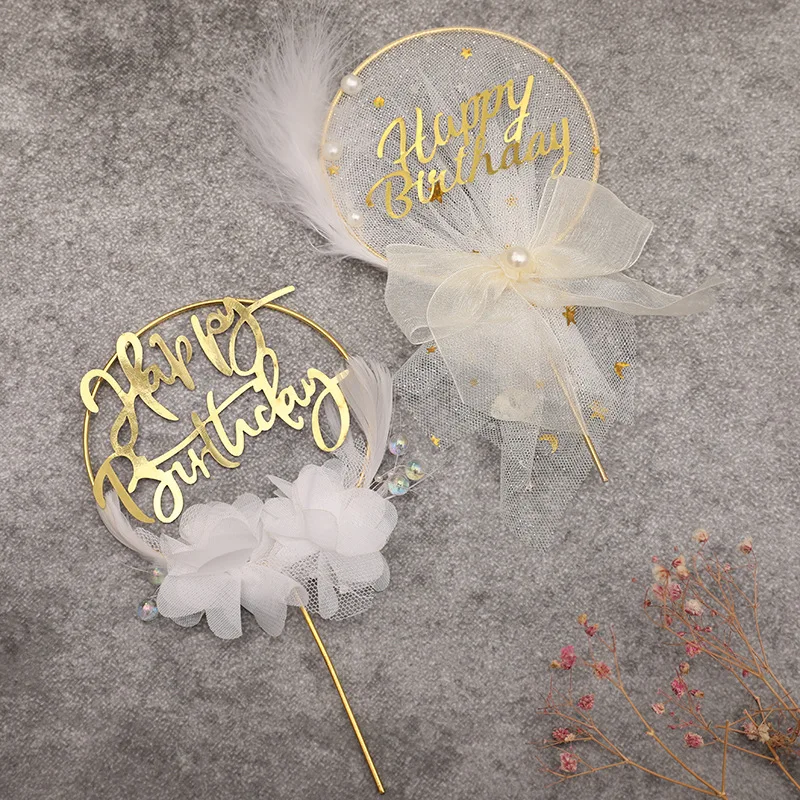 

1PCS Feather Cake Decoration Plug-in Card Birthday Party Baby Shower Wedding Mother's Day Decoration Wedding Valentines day