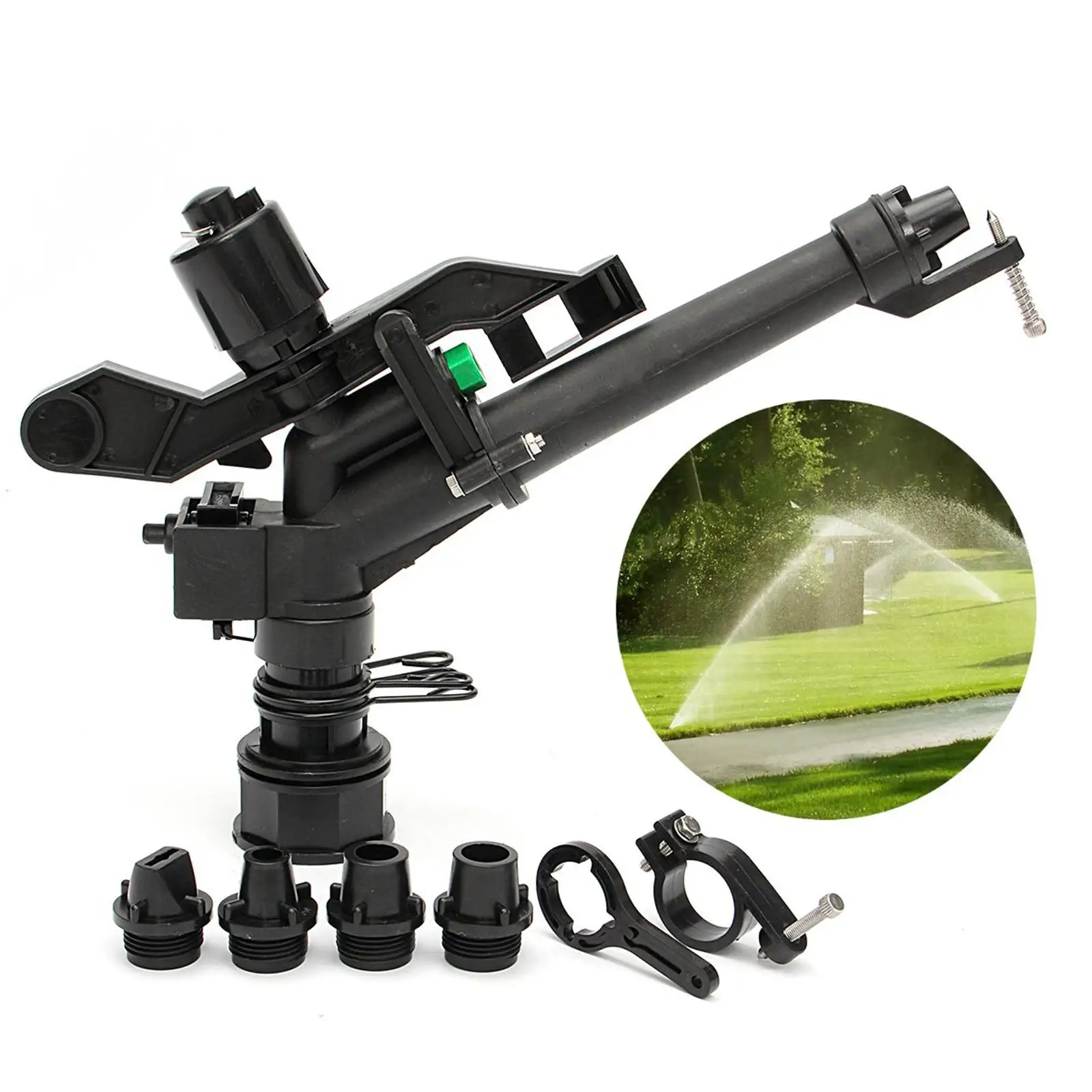 1.5 inches PP Irrigation Spray With 5 Nozzles 5.5 Inches Long-Range Field, Plastic Gardens Lawn Rotation Rocker Sprinkler