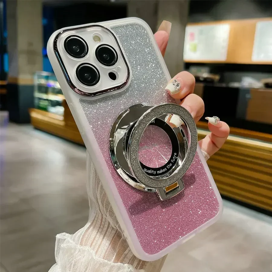 Glitter TPU Ring Holder Case with Lens Protector - Soft Silicone Cover
