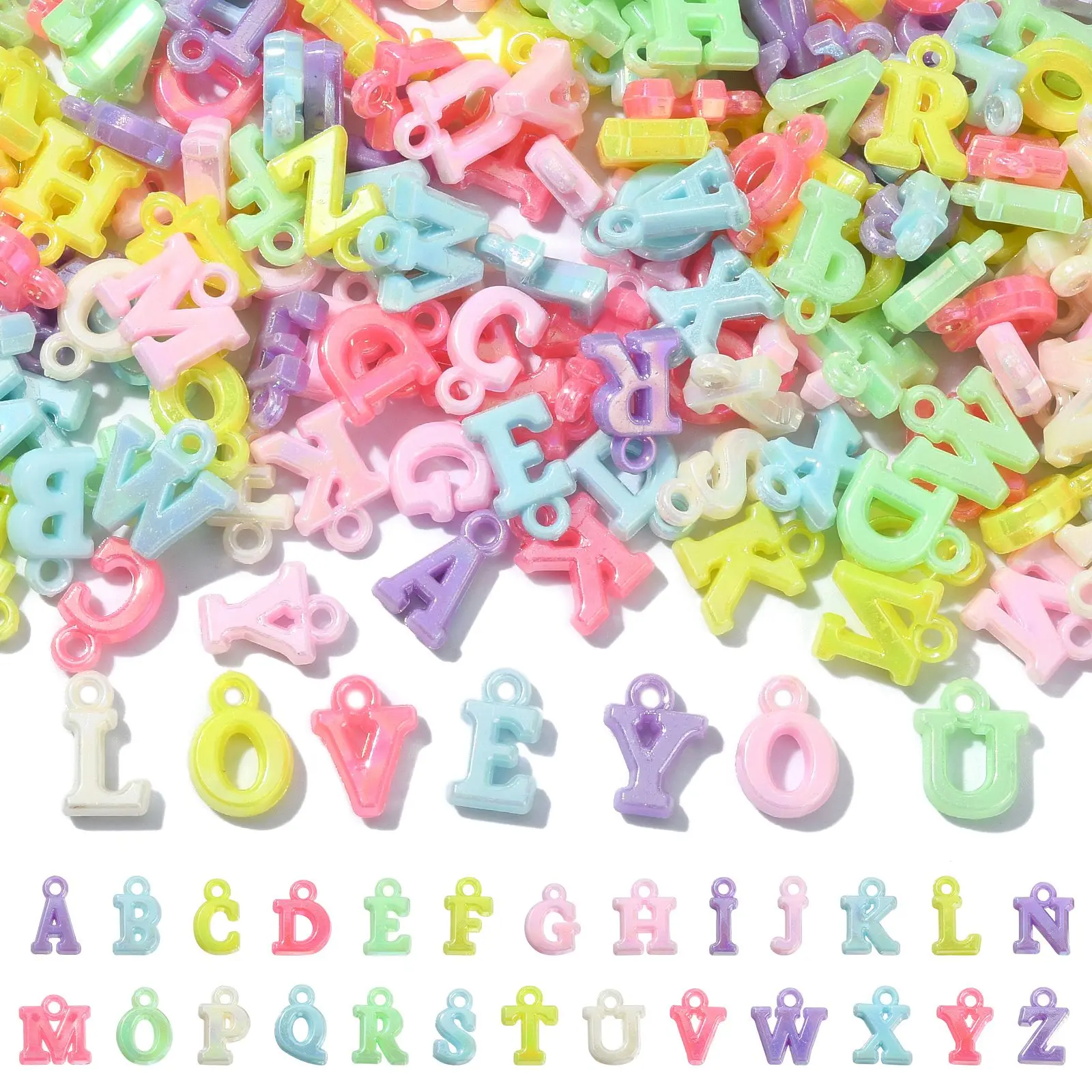 1000 Pz Casuale Macaron Colore Acrilico Alfabeto Charms Ab Colore Acrilico Iniziale Lettera Pendenti Per Collana Gioielli Creazione Artigianale