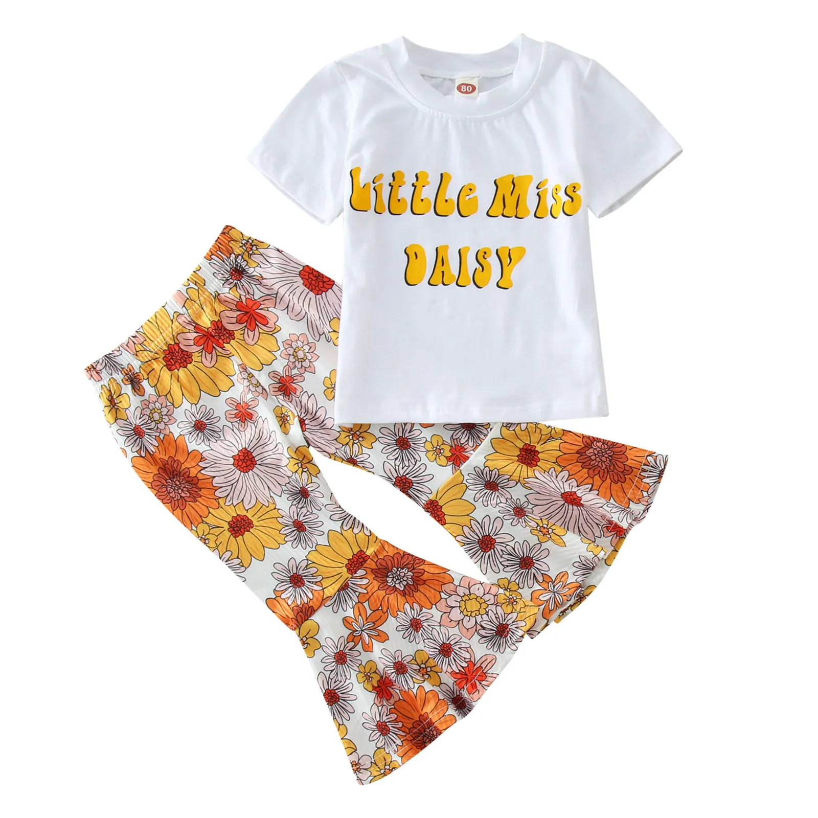 Miwear Little Girls Fly Sleeve T-Shirt Top Sunflower Flare Pants Outfits Set