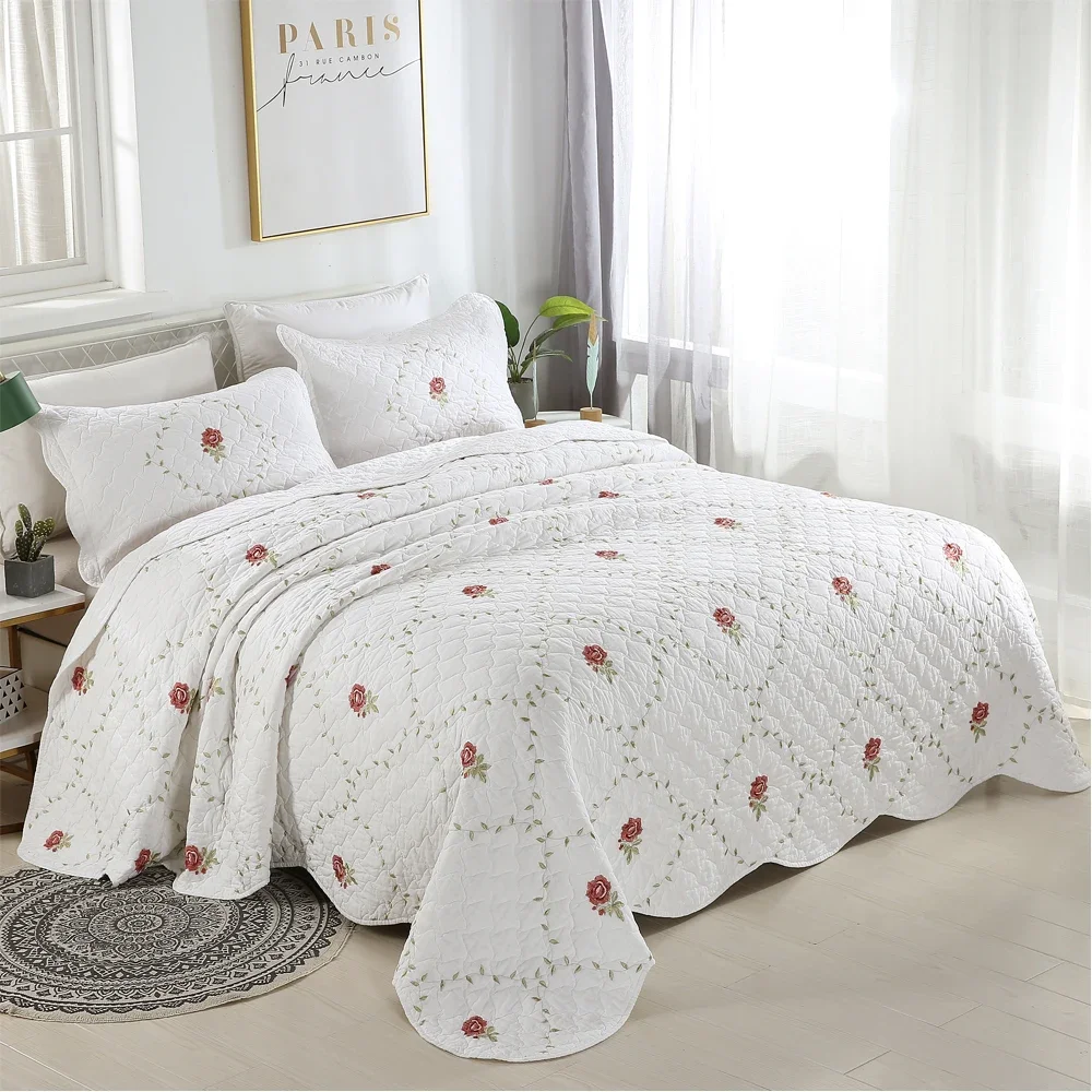 3pcs cotton Bedspread on the Bed linen double bedspreads & coverlets Embroidered rose Mattress topper euro Couple quilt set