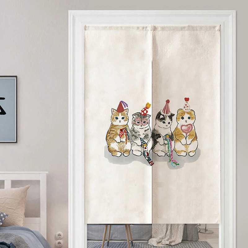 Chinese Door Curtain Split Noren Living Room Bedroom Partition Fat Cat Printed Drapes Kitchen Entrance Hanging Half-CurtainsJapanese Door Curtain Noren Lucky Cat Doorway Curtain For Kitchen Sushi Izakaya Home Entrance Decor Partition Fengshui Curtain 