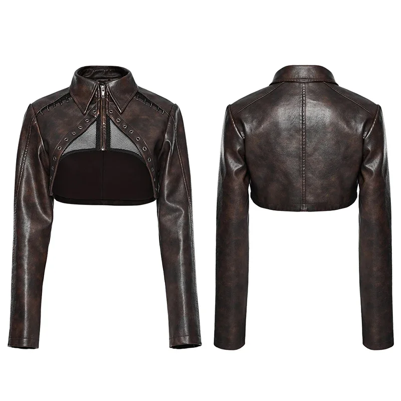 PUNK RAVE Women's Punk Handsome Style Leather Short Jacket