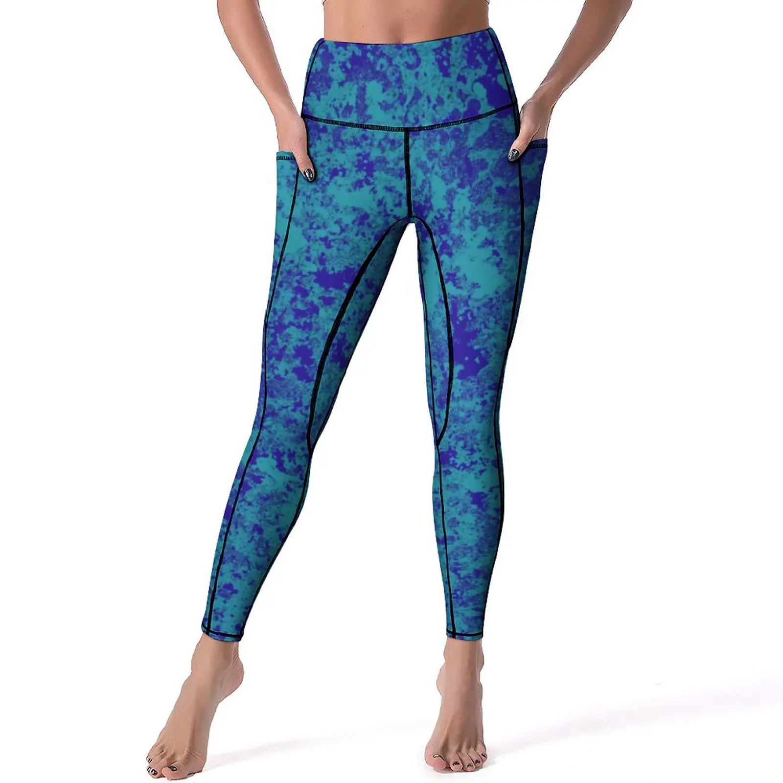 

Splash Liquid Leggings Sexy Blue Tie Dye Fitness Yoga Pants Push Up Stretch Sport Legging With Pockets Elegant Printed Leggins
