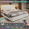 California King Bed Frame with 4 Storage Drawers,White Artificial Leather Upholstered Headboard, No Spring Needed, Noise Free 3
