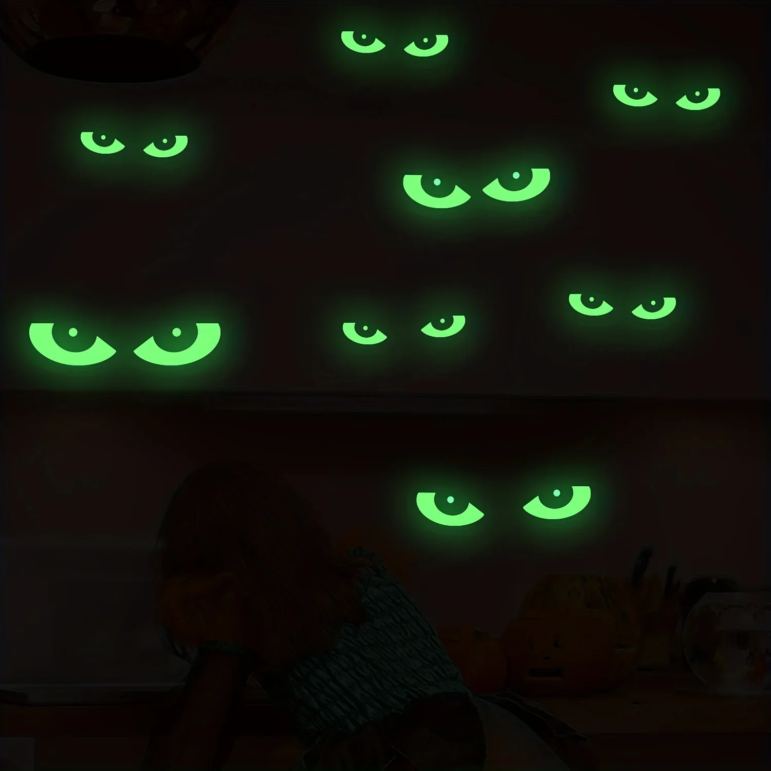 8 Pairs Glow in The Dark Halloween Eyes Window Clings Removable Luminous Fluorescent Window Sticker Halloween Wall Decal