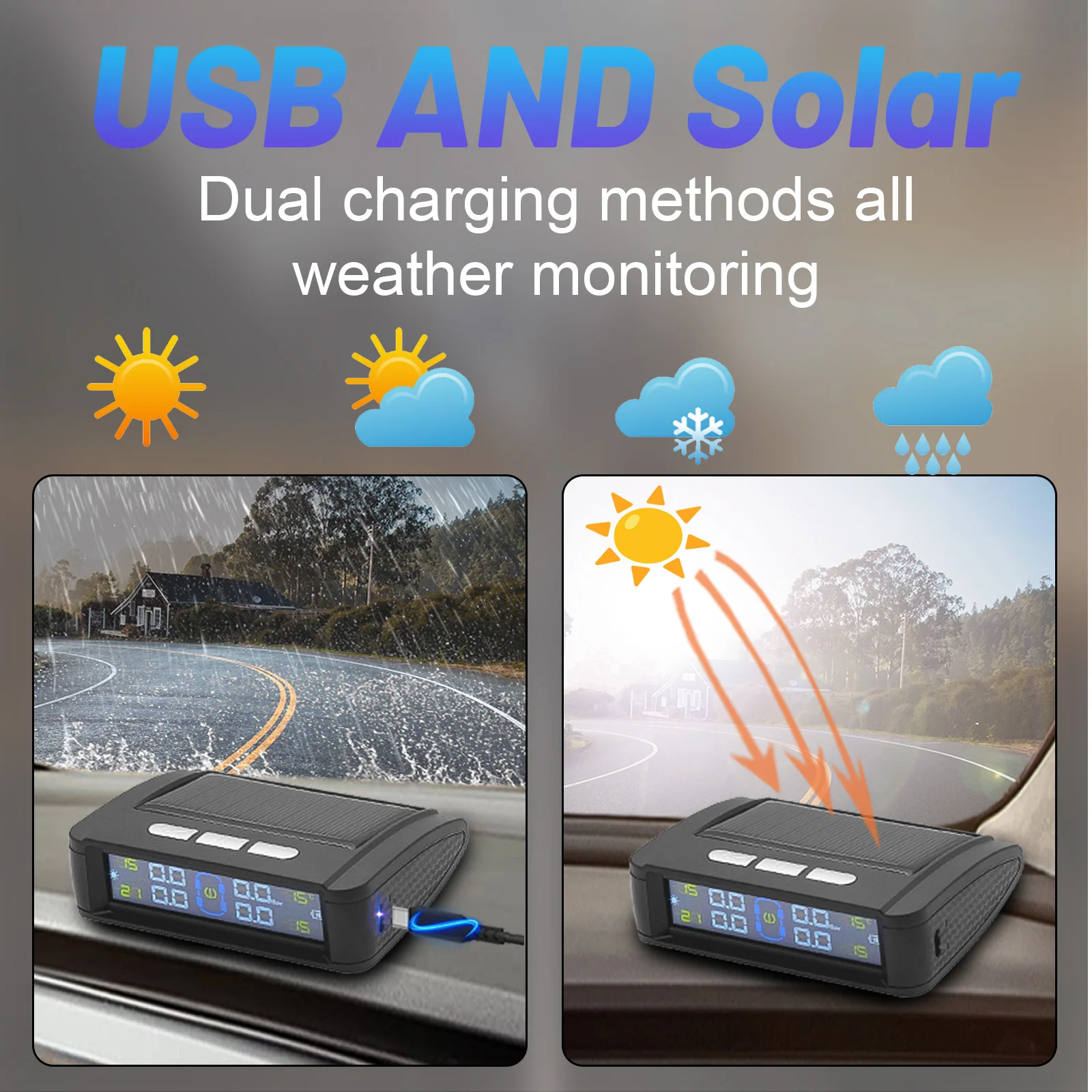 Solar Power TPMS Car Tire Pressure Alarm Monitor Intelligent Auto Security Alarm Digital Tyre Pressure Temperature Warning