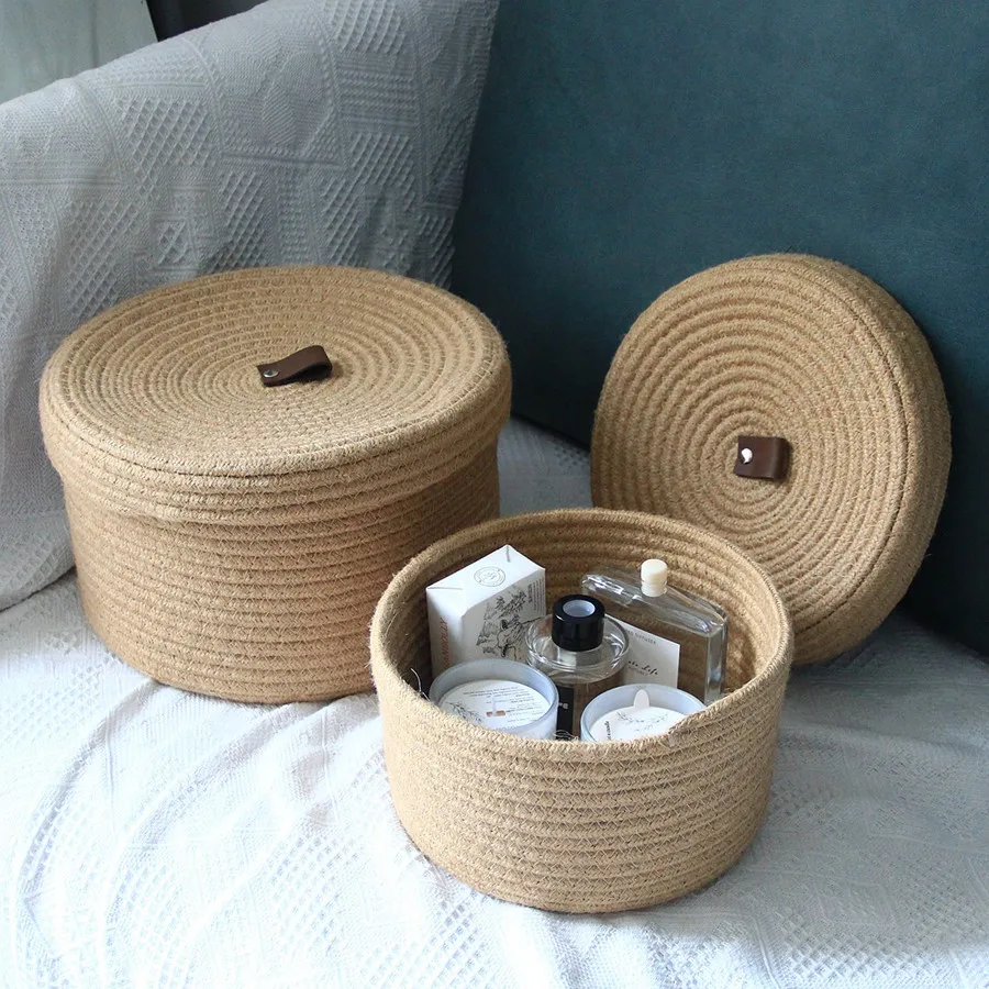 

2pcs/set Vintage Desktop Storage Baskets Dustproof Braided Simple Frame Household Multi-functional Sundries Organizer Tool Items