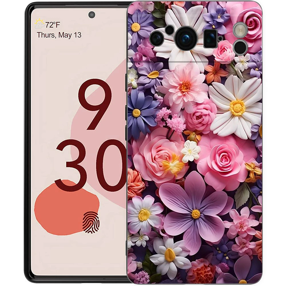 Colorful Flower Design Black Soft Shell Phone Case