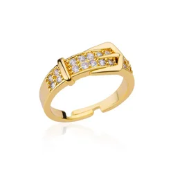 Gold Cubic Zirconia Chic Ring for Women - Punk Elegant Wedding Party Aesthetic Jewelry (JZ4359G)