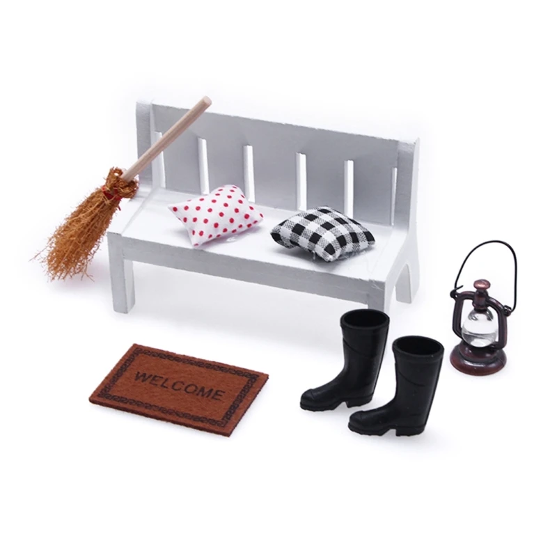 

Винтажная скамейка, ковер, модель, украшения для кукольного домика, ролевой игровой набор, игрушка