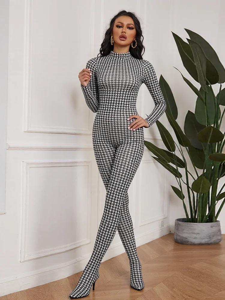 Nibber Peach Buttocks Patchwork Jumpsuits Woman Turtleneck Full Sleeve Skinny Midnight Club Party Coquette Hipster Sexy Overalls