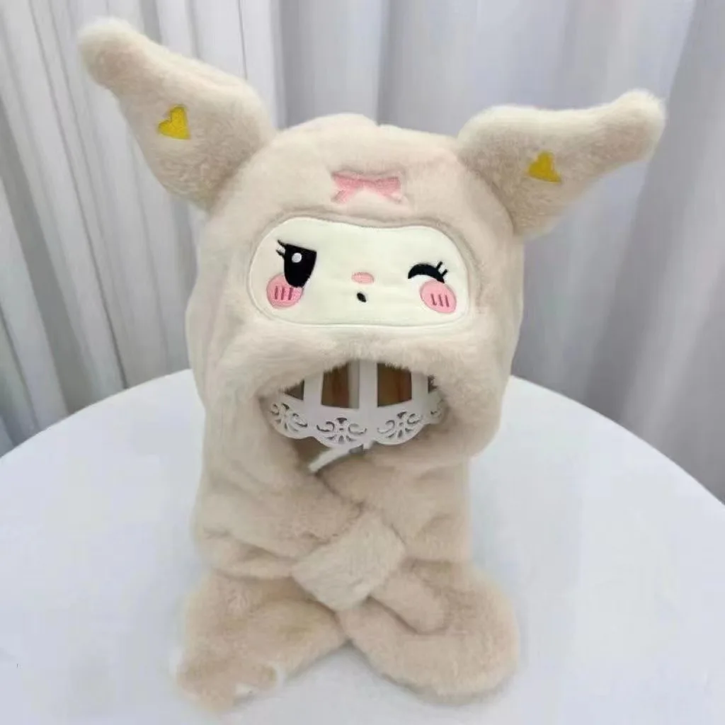 Sanrio Kuromi Children Plush Scarf Hat Cute Cosplay Party Anime Sweet Winter Warm Hat Girls Soft Plush Gifts Kawaii New