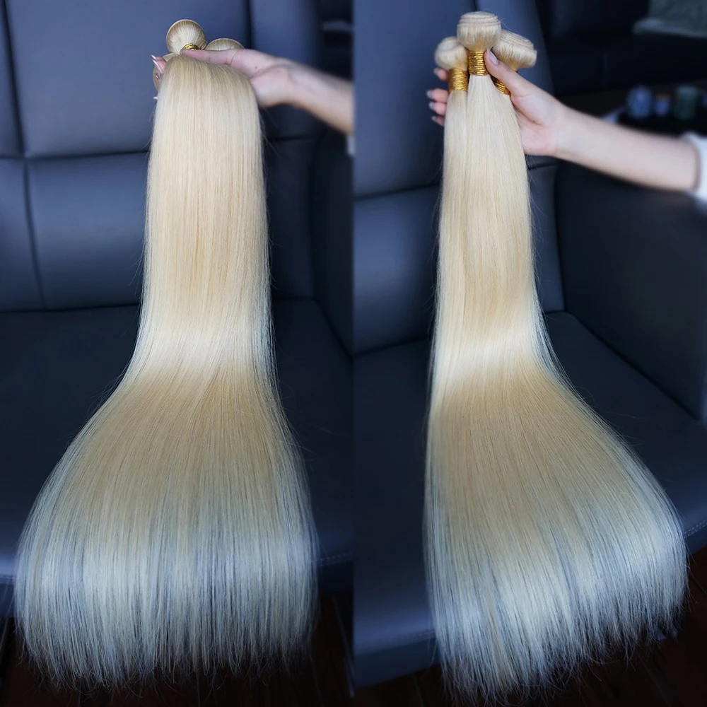 #613 Blonde Remy Human Hair Bundles Extension 10-30 inch 95(&plusmn;5)g/pc Platinum Blonde Silky Straight Hair Weave Bobbi