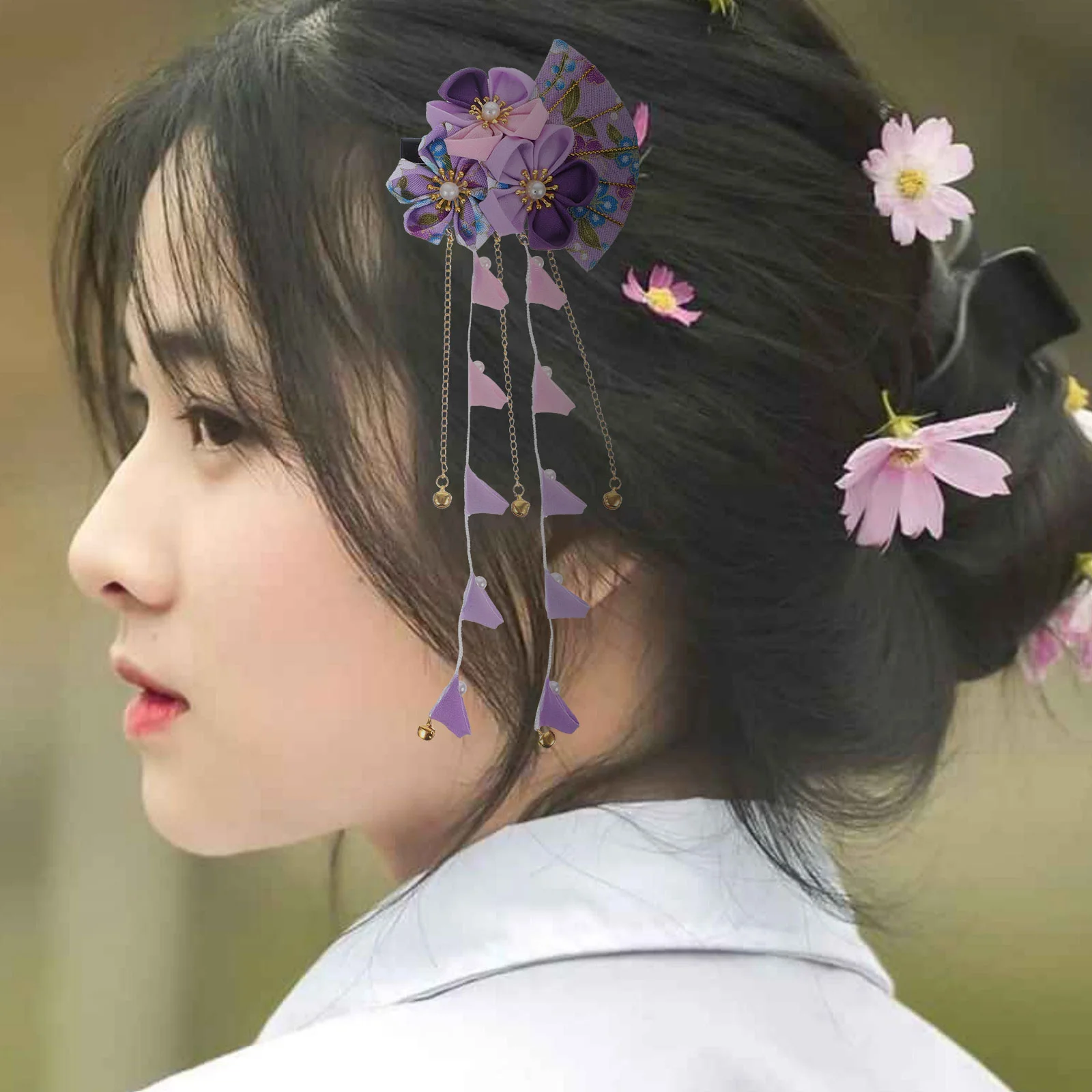 Manual Women's Bridal Hair Accessories Tassel Bride Hairpins Kimono Clip Flower 3