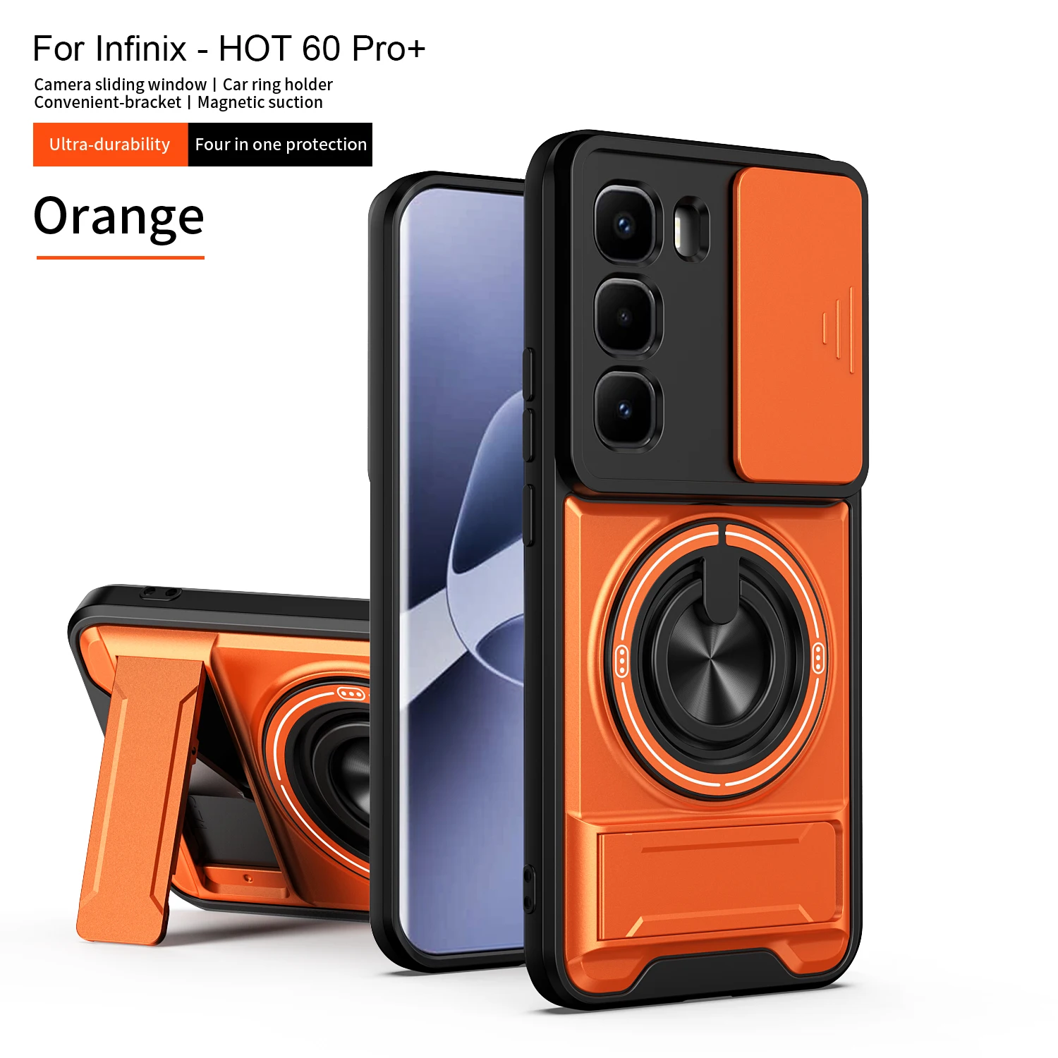 Armor Shockproof Phone Case with Sliding Camera Cap and Built-in Kickstand