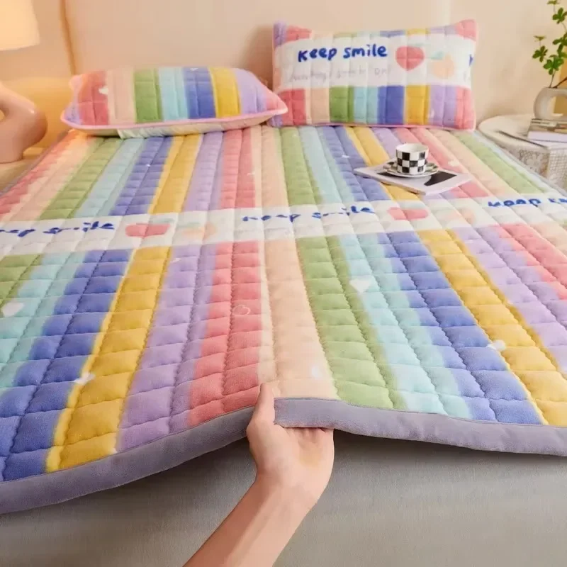 Winter Flannel Soft Mattress Tatami Mat Foldable Single Double Bed Sleeping Pad Warm Thicken Quilted Bedsheet Blankets Bedspread