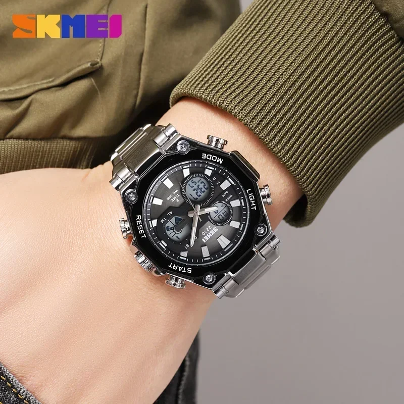 SKMEI 2210 Luxury LED Dual Display Stainless Steel Watch for Men Waterproof Sports Digital Quartz Mens Wristwatches Reloj Hombre 5