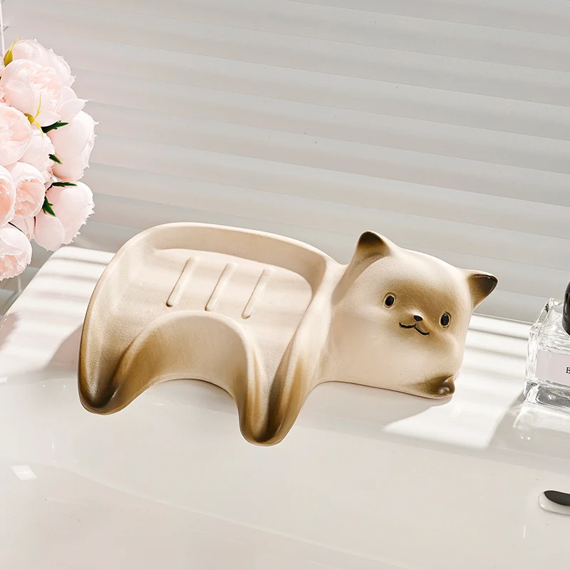 Creative Ceramic Soap Box, Light luxury Cat Shaped Soap Dishes, Home Bathroom Kitchen Supplies Bathroom storage rack, 1Pc