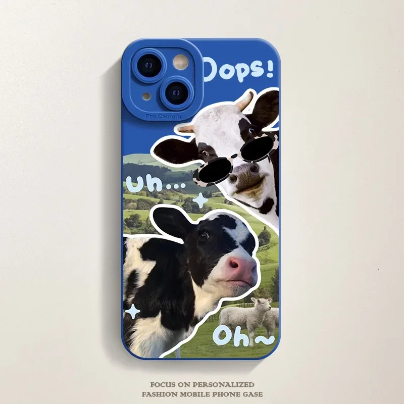 thumbnail image 1 of Korean Cute Collage Sunglasses Cow Phone Case For iPhone 15 14 13 12 Pro Max 11 Lovely Cool Silicone Shockproof Soft Back Cover, 1 of 5