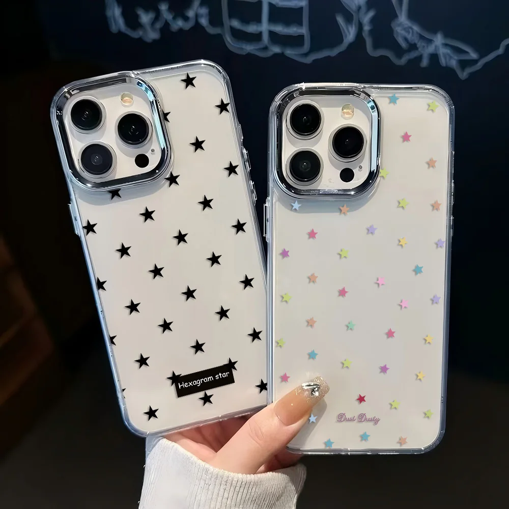 Elegant Black Stars Full Screen Phone Case - Soft Korean Design