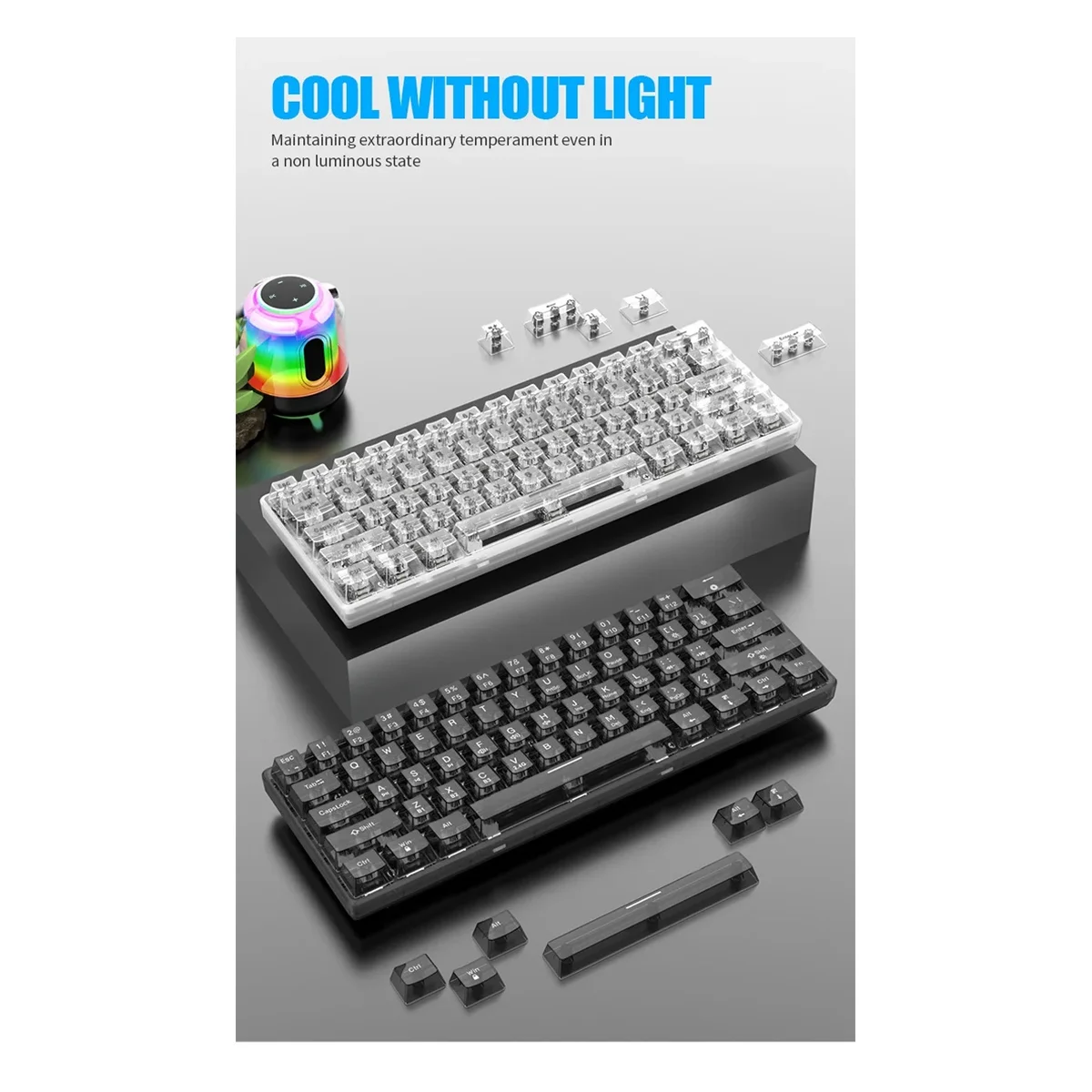 

Xunfox K30Pro Wireless Bluetooth Transparent Keyboard 3-Mode Hotswao Rgb Backlit Keyboard for PC Computer Man Gifts-Black