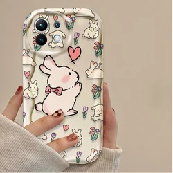 Adorable Rabbit and Floral Wave Design Phone Case - Mi 11 Lite 5G NE (White)