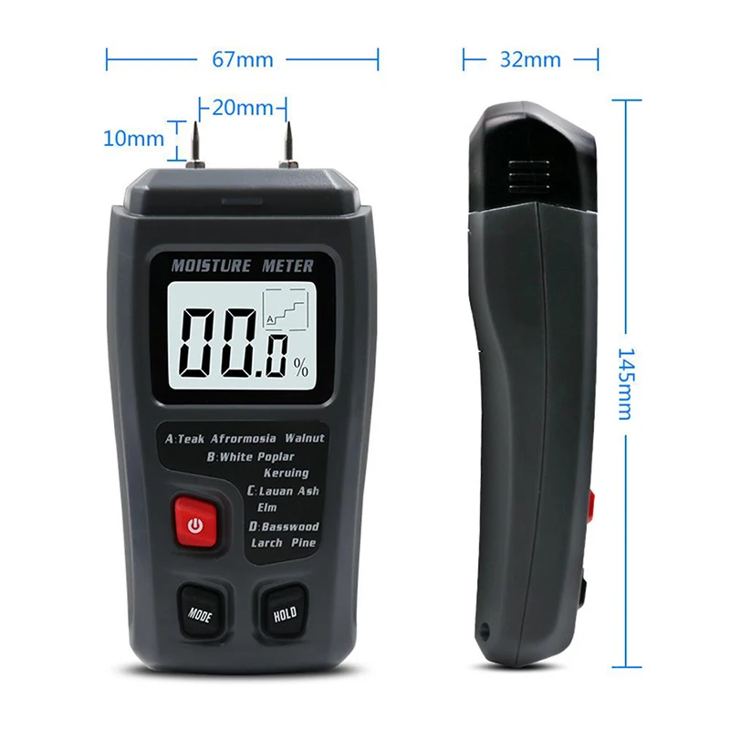Digital Wood Moisture Meter EMT01 Professional 0~99.9% Timber Hygrometer Portable Tool LCD Display Timber Damp Detector Wood Moisture Meter