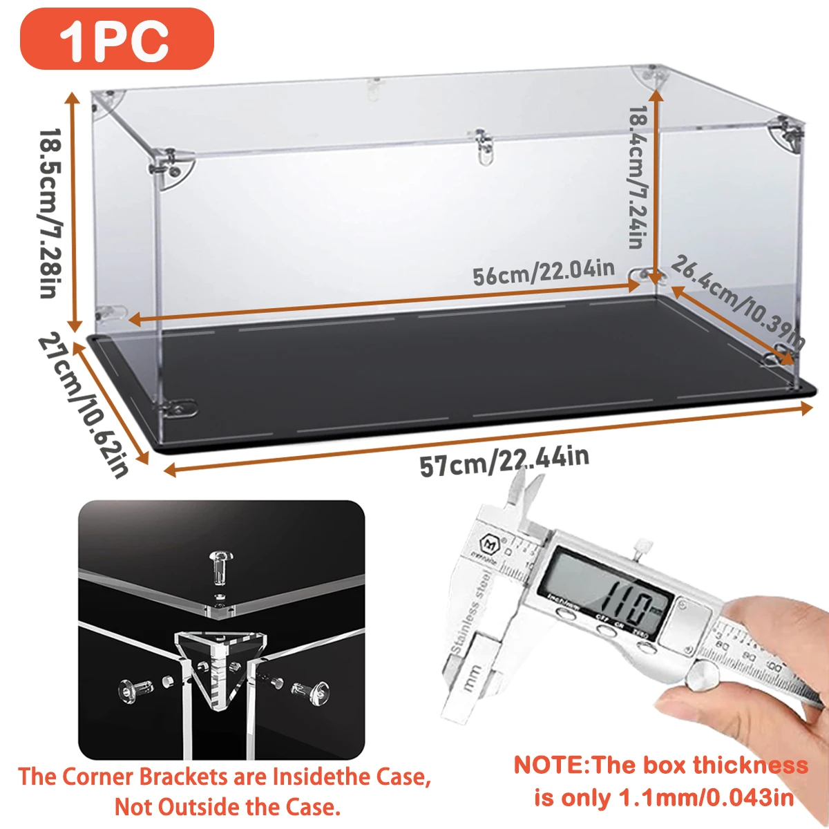 Acrylic Display Box 1:10 scale Suitable for 1:10 scale Model Cars Airplanes Building Block Toys