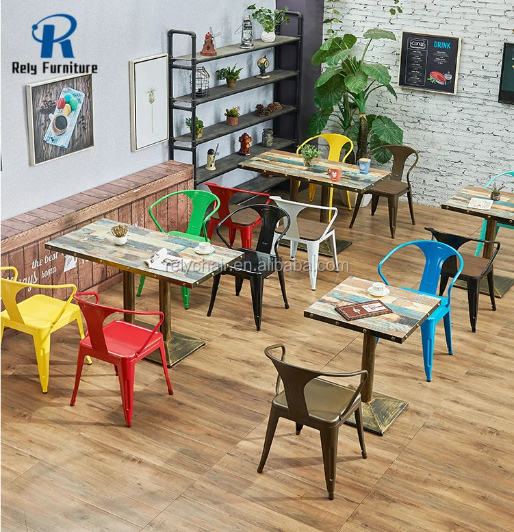 Foshan Furniture Iron Steel Metal Restaurant Coffee Chair Fast Food Cafe Table and Chair