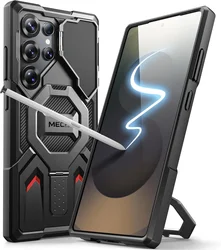Magnetic Shockproof Slim Phone Case with Ring Stand and Camera Protection - Galaxy S25 Ultra (Black(with HD))