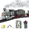 Train Sets Rechargeable Classic Steam Train Toy Set Electric Smoke Remote Control Track 1