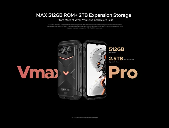 Doogee-Smartphone robuste V Max Pro 5G, Dimrespondable 7050, 12 Go + 512 Go, écran 6.58 "120Hz, appareil photo 108MP, Android 14, première mondiale 2