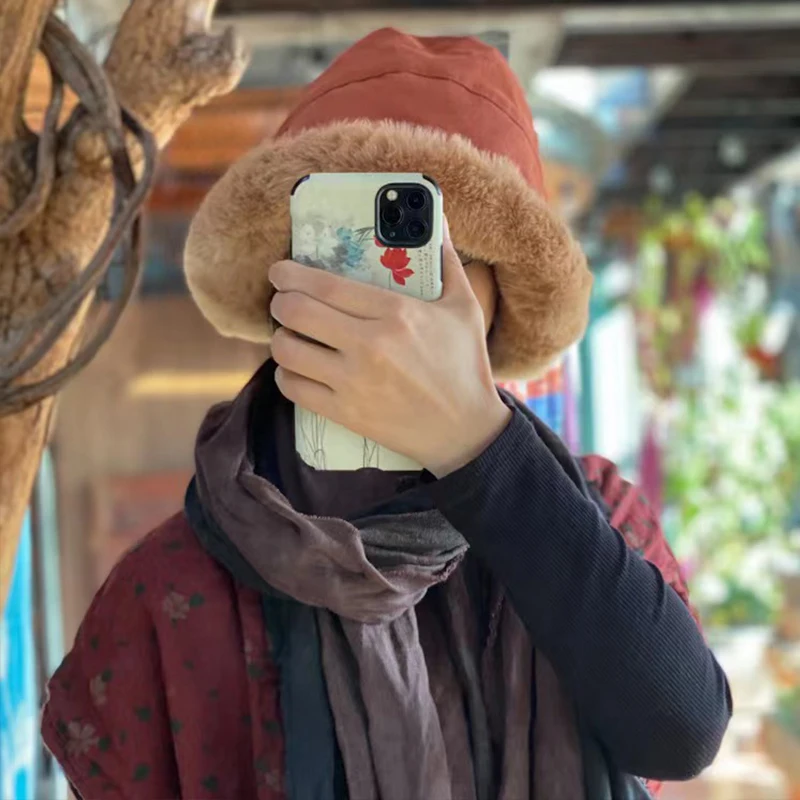 Johnature Spring New Casual Hats For Women 2022 Chinese Style Fashion All Match Warm Vintage Female Fur Cotton | Аксессуары для
