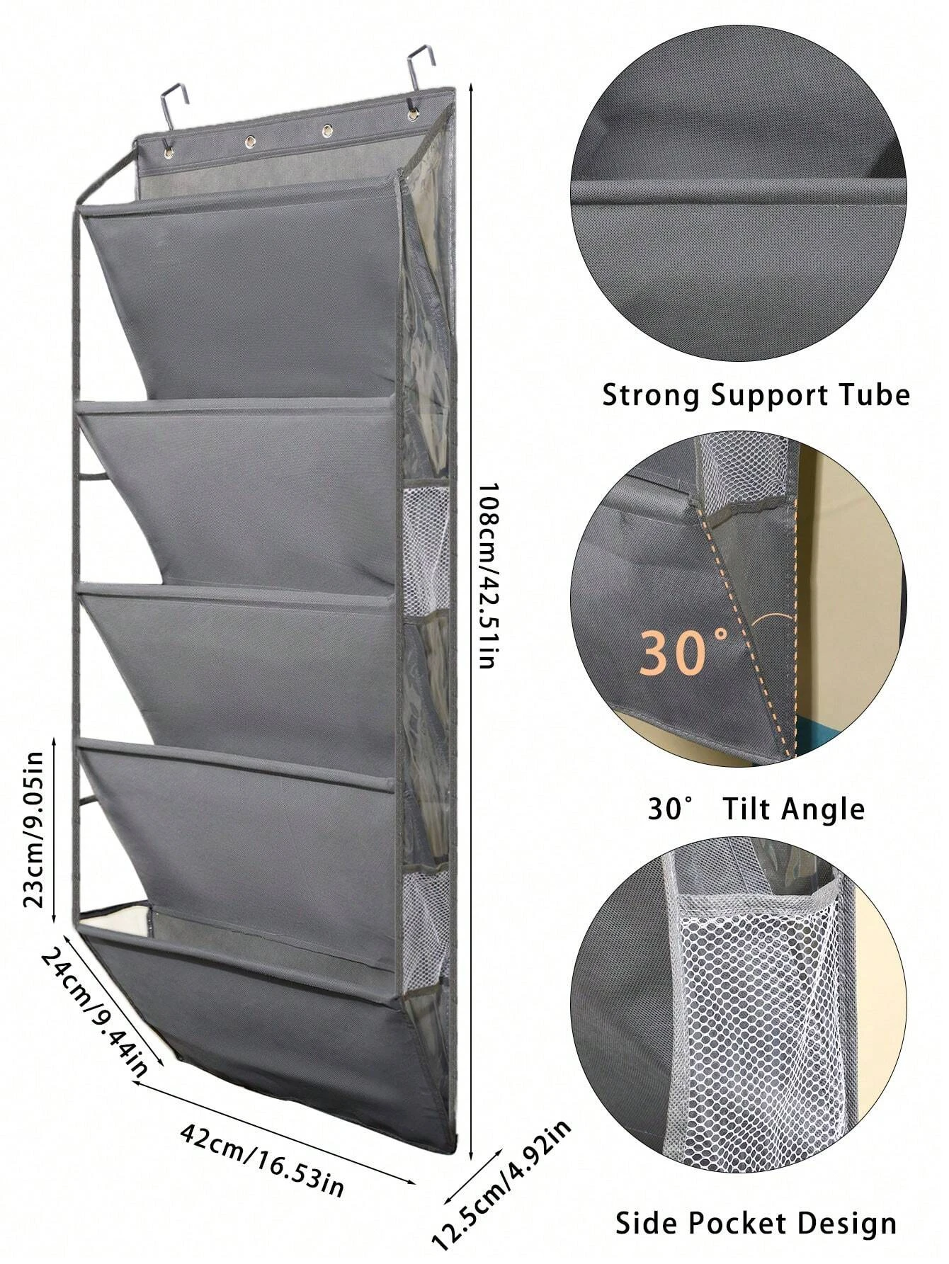 1pcs 5-Layer Over The Door Hanging Shoe Organizer, Gray Non-Woven Fabric Shoe Storage Hanging Bag,Hanging Shoe Rack 5
