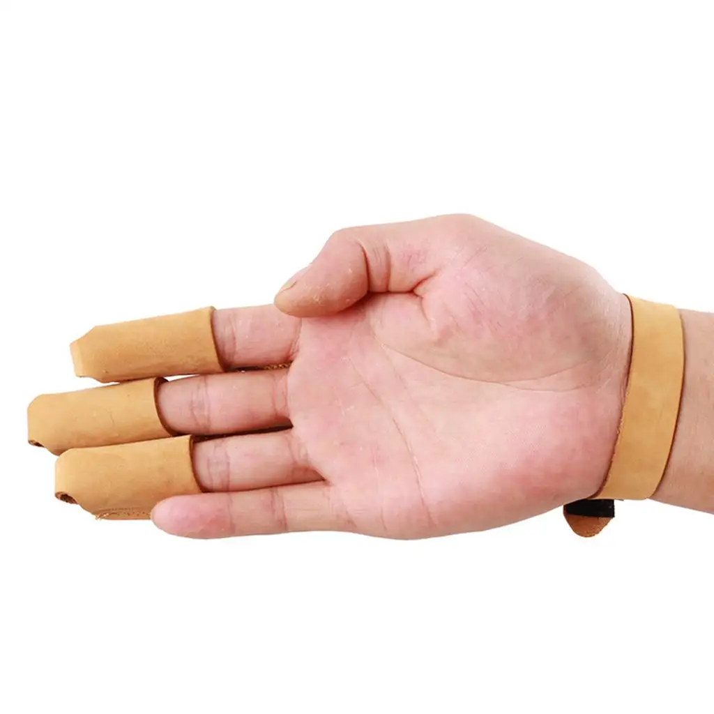 

Handmade Brown PU Leather Three Finger Archery Glove Single Piece for Right Left