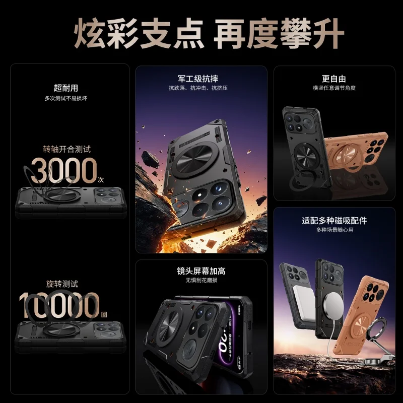 Magnetic Wireless Charging Shockproof Phone Case with Stand and Lens Protector