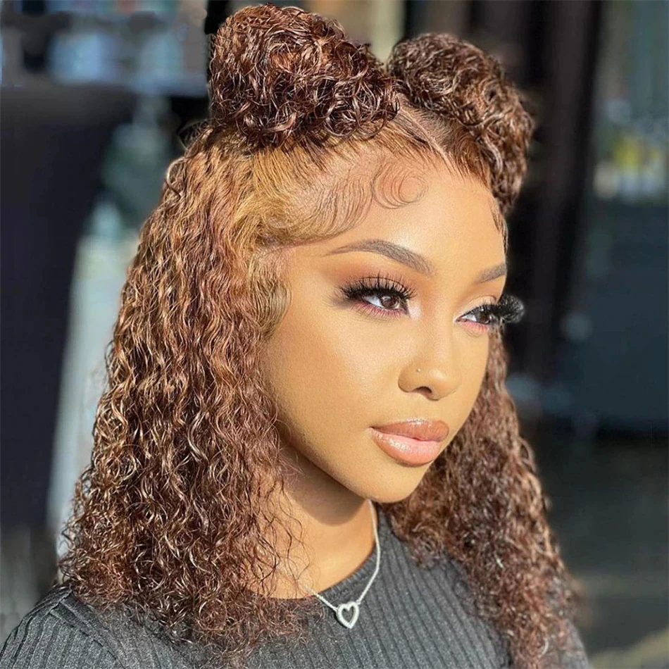 

Ombre Brown Blonde Lace Front Wigs Highlight Curly Bob Wig Deep Curly Human Hair Wigs for Women 180% Brazilian 13x4 Lace Frontal