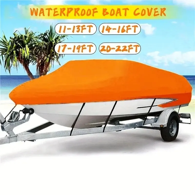 Fishing Boat Cover Boat Cover Orange Boat Cover Yacht Cover Anti-UV Waterproof Outdoor Protection Heavy Duty Marine Fishing Speedboat 11-22FT