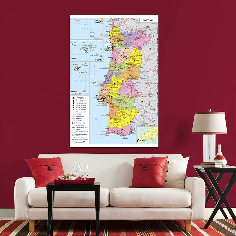 Retro Transportation Map of The Portugal 150*225cm in French Vinyl Canvas Painting Wall Poster School Supplies Home Decor