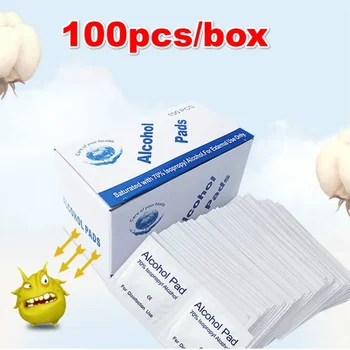 100pcs Portable Alcohol Prep Pads Disinfectant Swabs Wipes Cleaner 70% Alcohol Content Suitable for Mobile Phone Cleaning