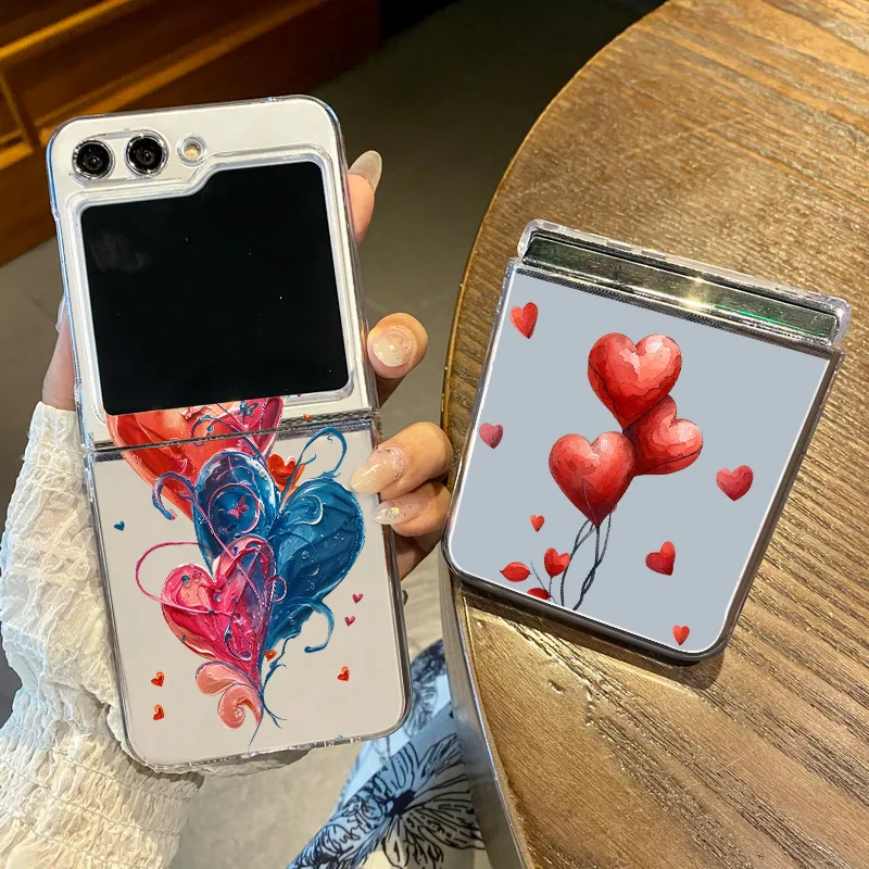 Colorful Love Heart Clear Hard Cover Folding Phone Case