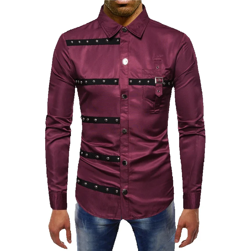 

Men's Long-sleeved Shirt 2019 New Style Rivet Decoration Individuality Youth Men's Casual Shirt