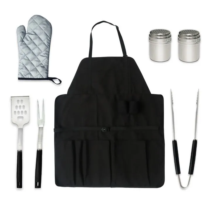 Grill Tools Set 7Pcs Stainless Steel Grilling Kit with Fork Tong Apron